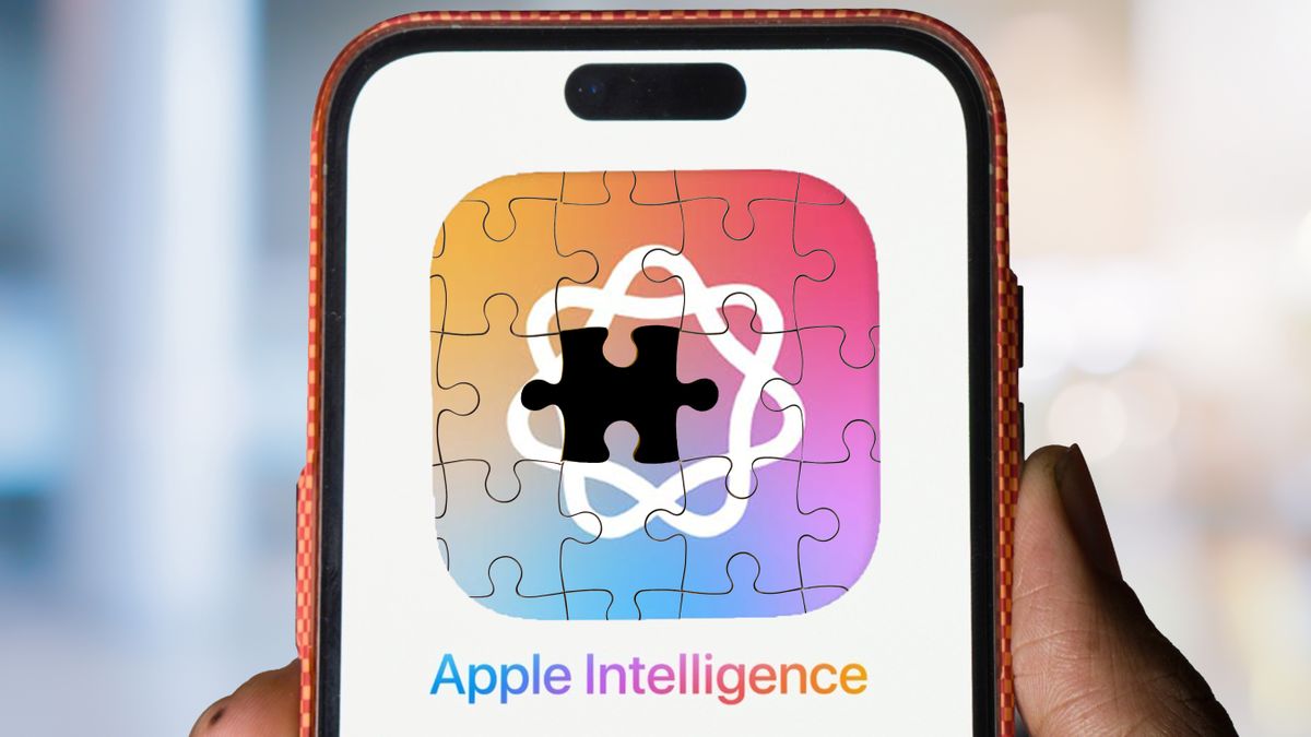 Apple Intelligence logo made to look like puzzle on iPhone 