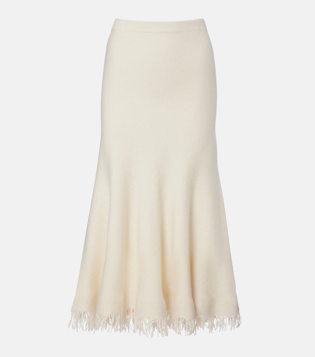 Fringed Wool Midi Skirt in White - Bottega Veneta