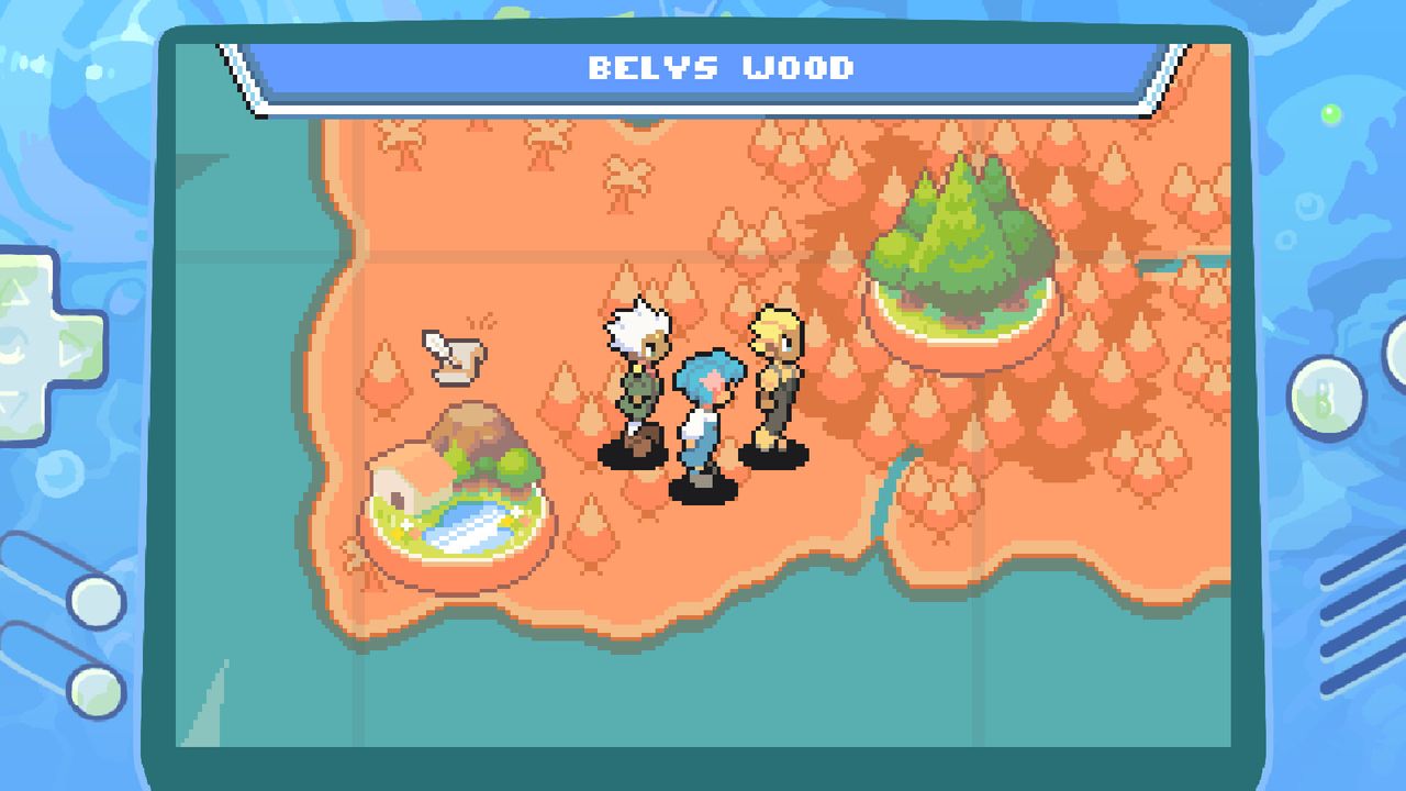 Gameplay and characters from Tako no Himitsu, showing off GBA and anime-inspired, colorful and saturated characters and environments