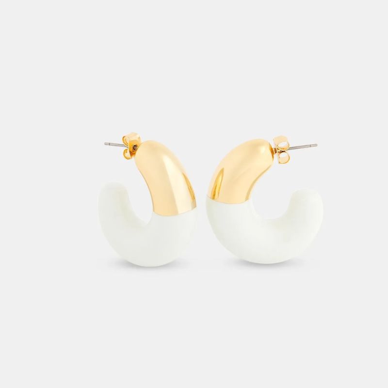 Gold Enamel Bulbous Curved Hoop Earrings cut out 
