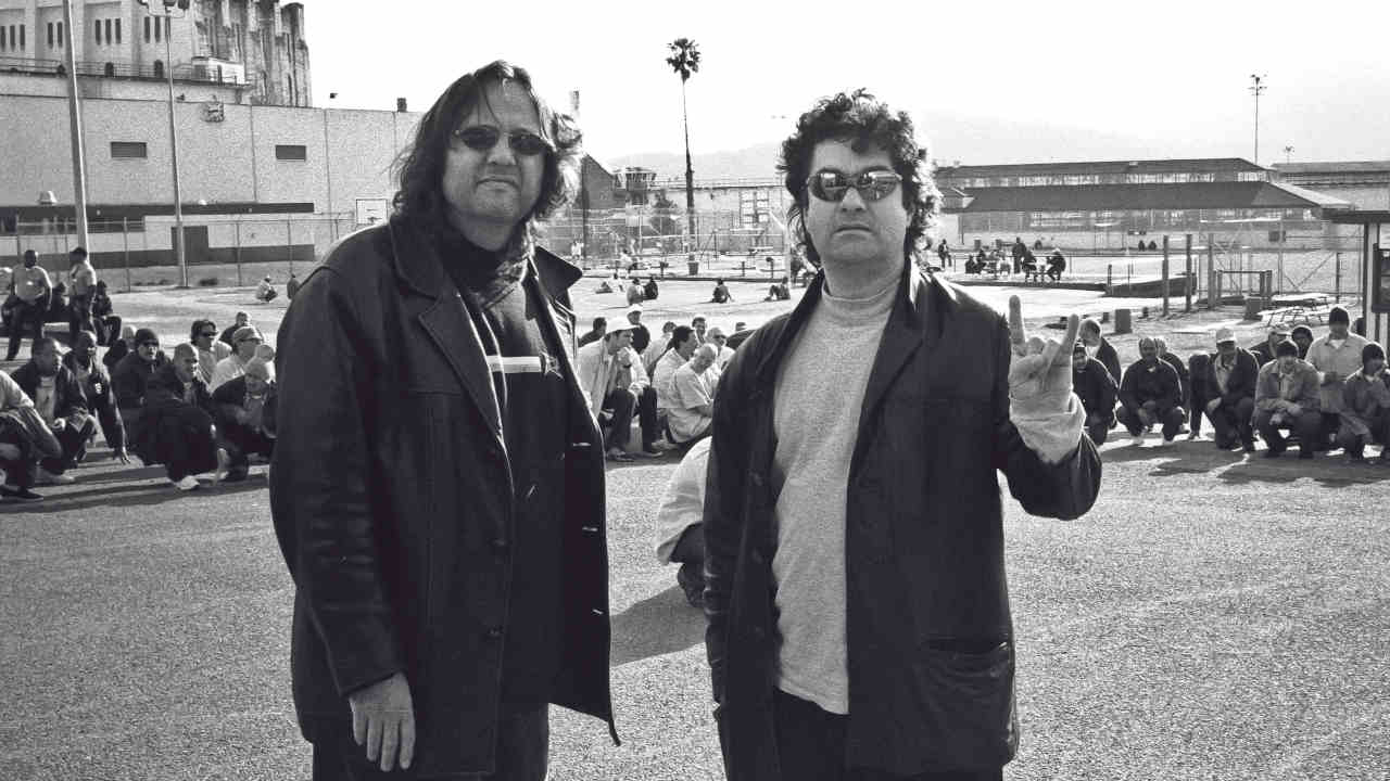 Bruce Sinofsky and Joe Berlinger in the yard at San Quentin where the video for St. Anger was made.