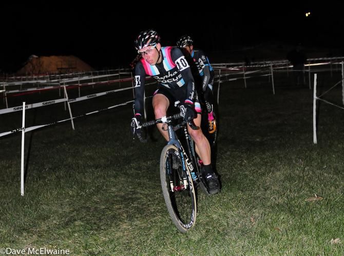 Jeremy Powers (Rapha Focus) leading Ben Berden around the course