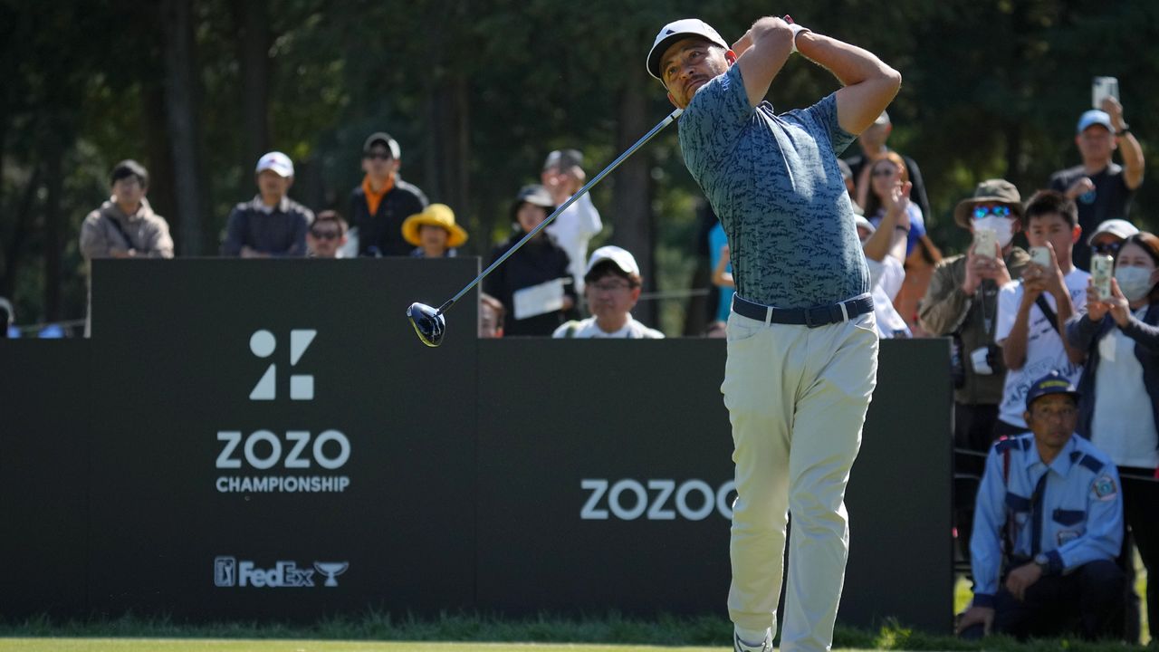 Xander Schauffele takes a shot during the Zozo Championship