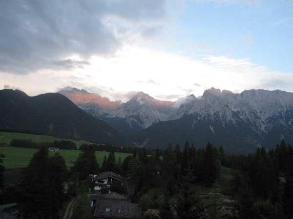 A little alpenglow as the sun sets on the mountains outside Mittenwald, Germany.