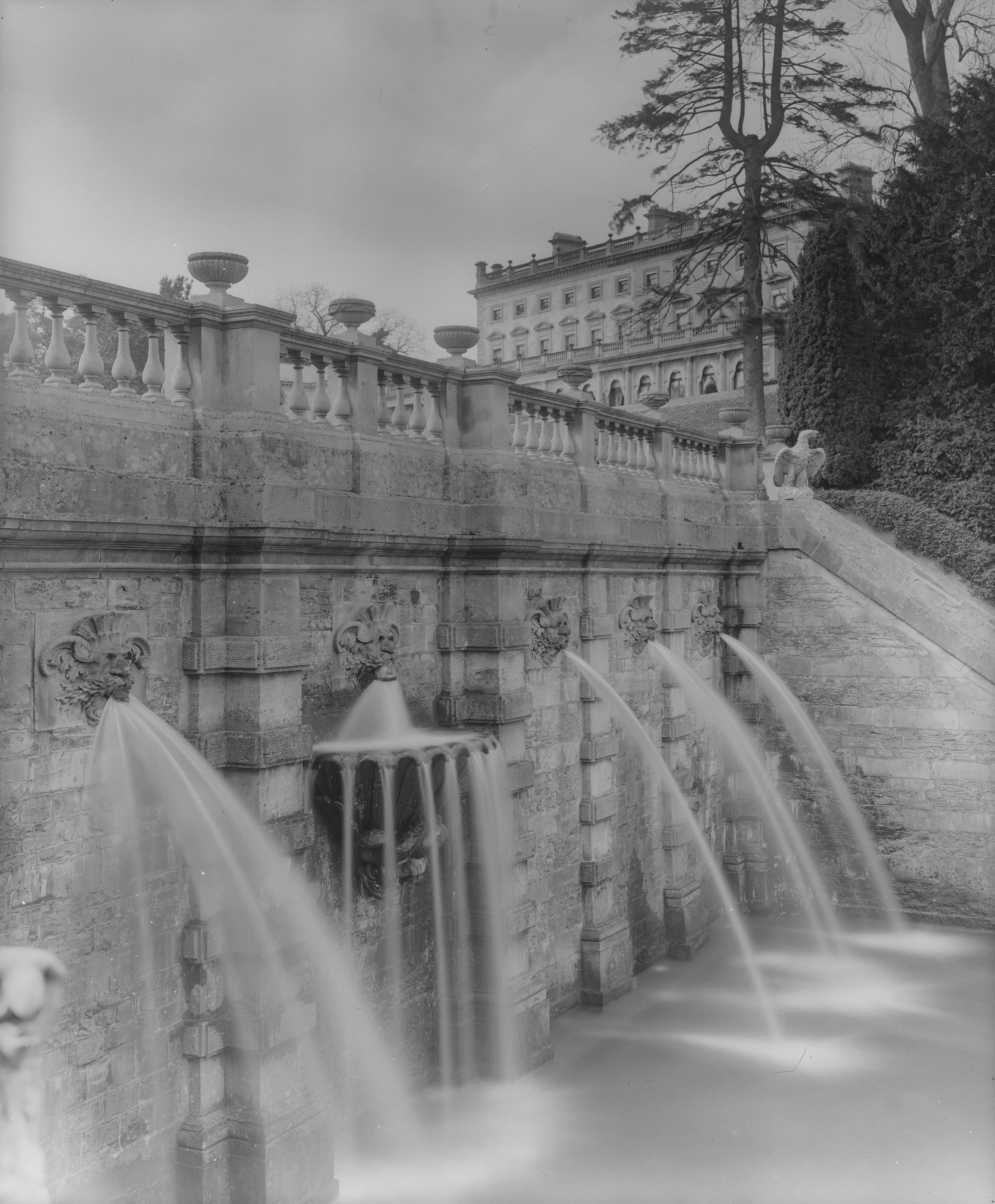 Water springs from lions' mouths at the great fountain.