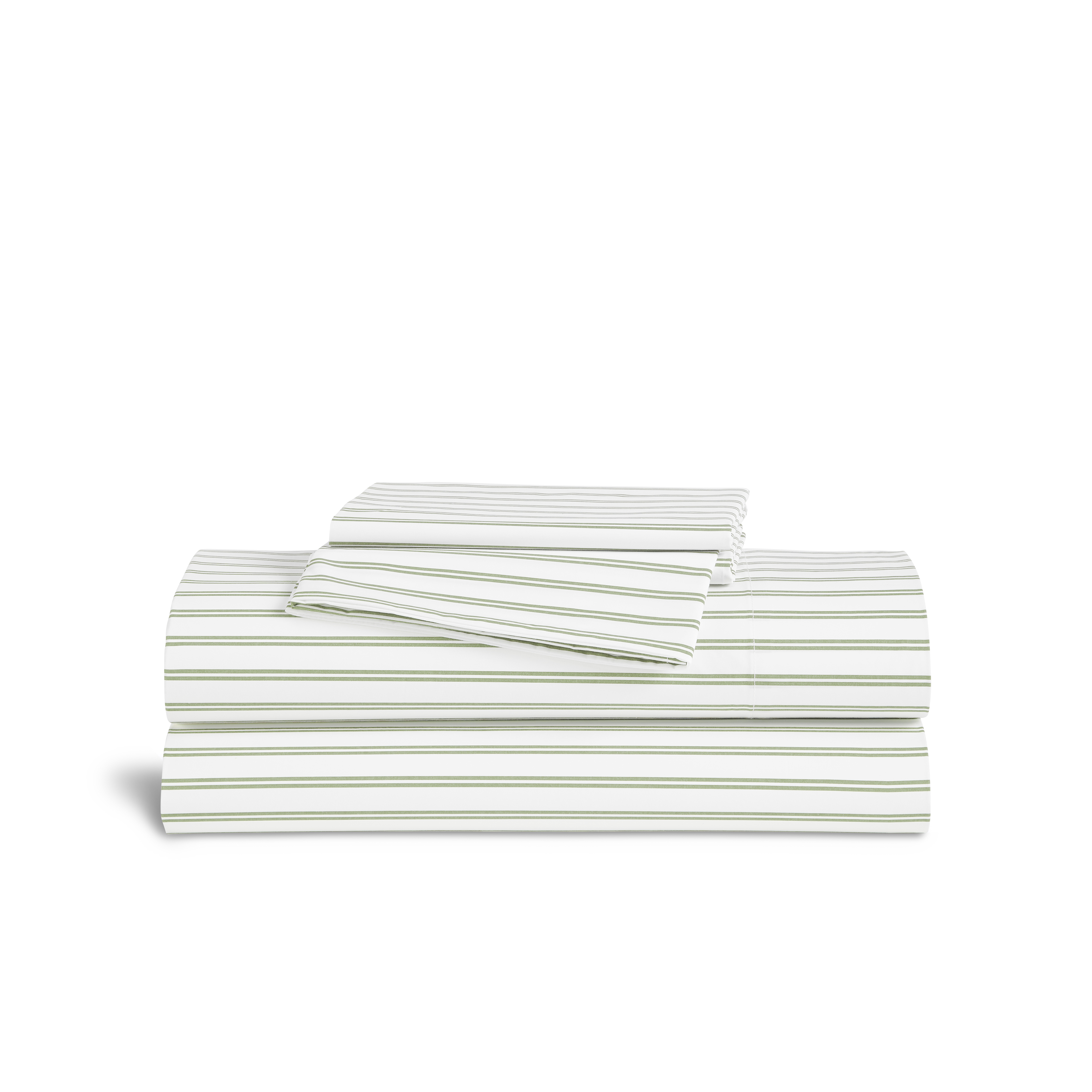 Brooklinen Luxury Sateen 4 Piece Sheet Set - 100% Cotton Bed Sheets, Soft &amp;amp; Durable Twin Sheet Set in Green Tandem Stripe, Oeko-Tex Certified Bedding Set, 1 Fitted Sheet, 1 Flat Sheet, 2 Pillowcases