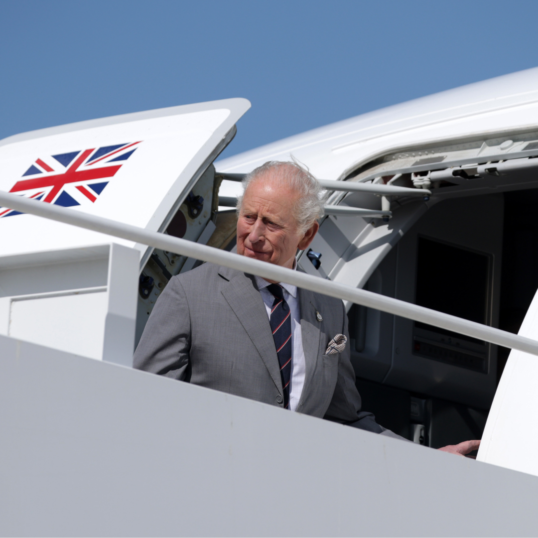 King Charles getting on a plane 