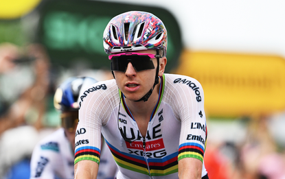Tadej Pogacar rides in the Tour de France ahead of the 2026 Vuelta a Espana