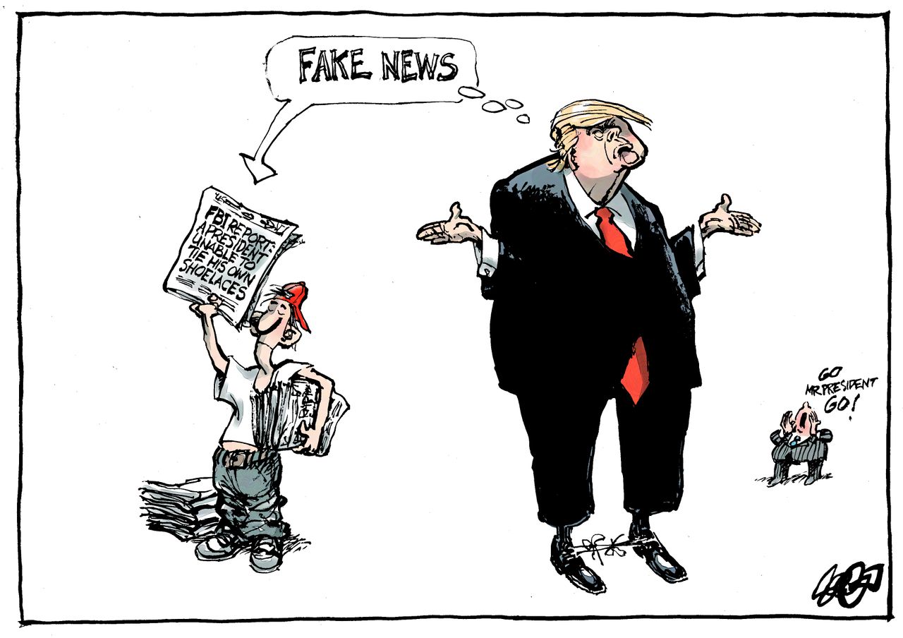 Political cartoon U.S. Trump fake news