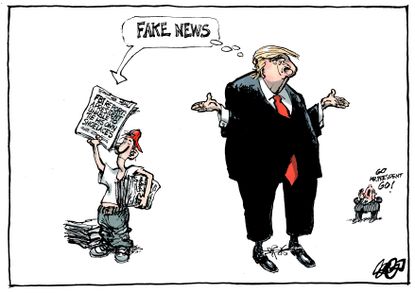 Political cartoon U.S. Trump fake news