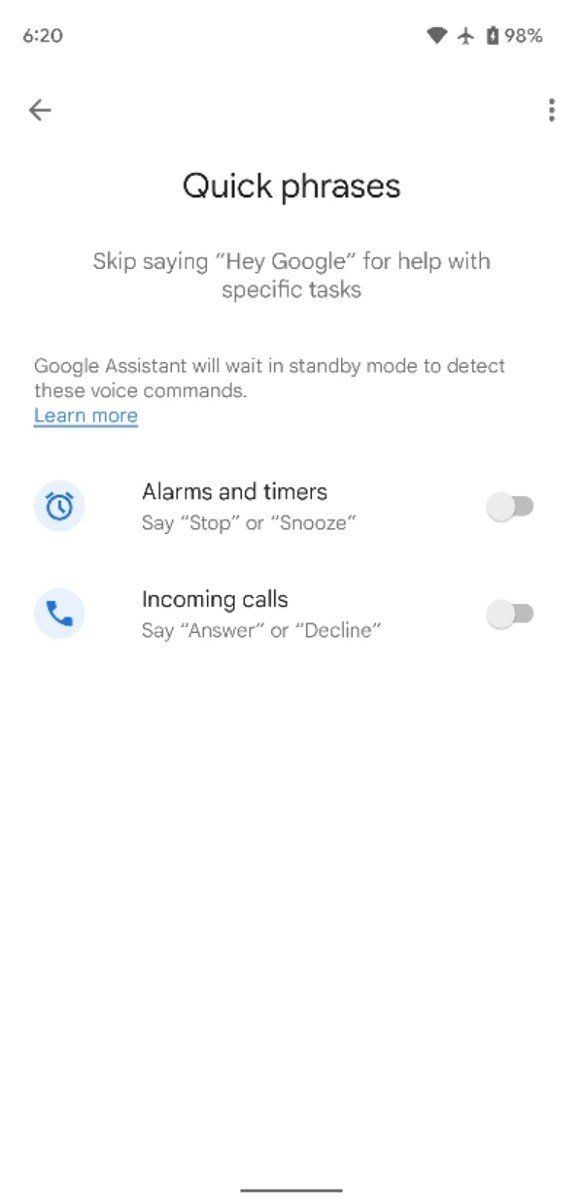 Google Assistant Quick Phrases
