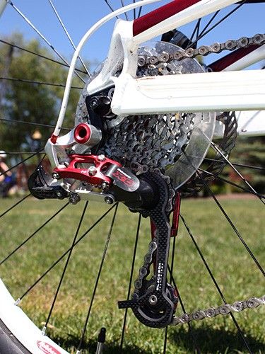 Conveniently, SRAM's red-anodized X.0 rear derailleur matches nicely.