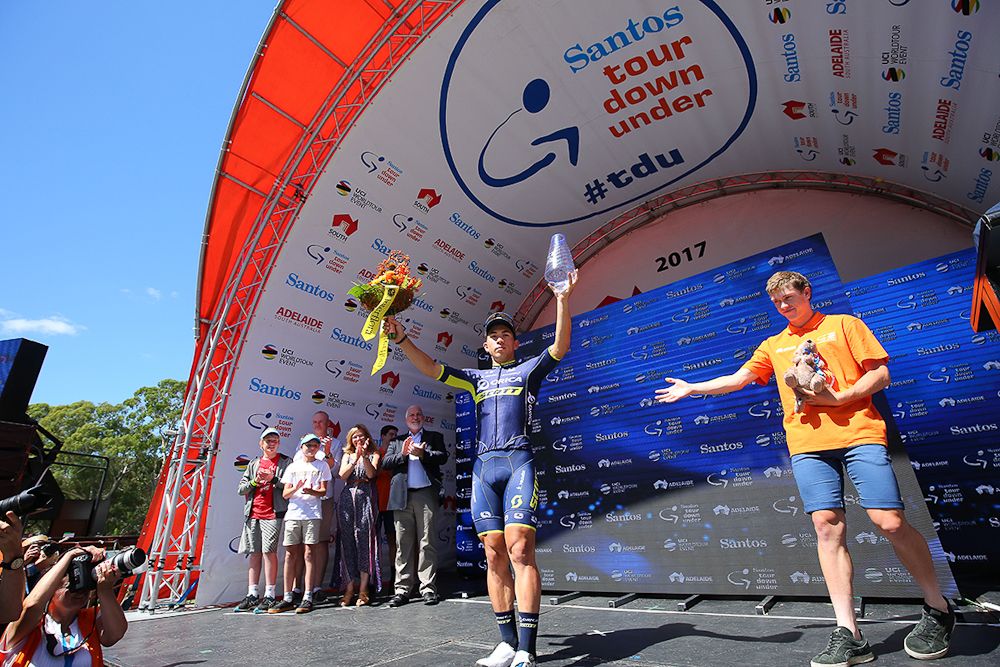 Caleb Ewan on the stage 4 podium