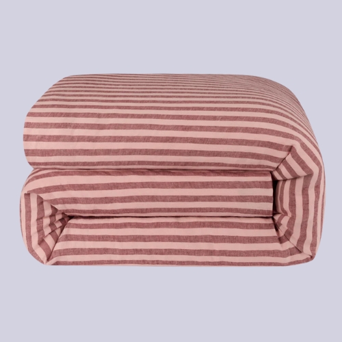 Piglet In Bed, Rhubarb &amp;amp; Rose Pembroke Stripe Linen Blend Duvet Cover