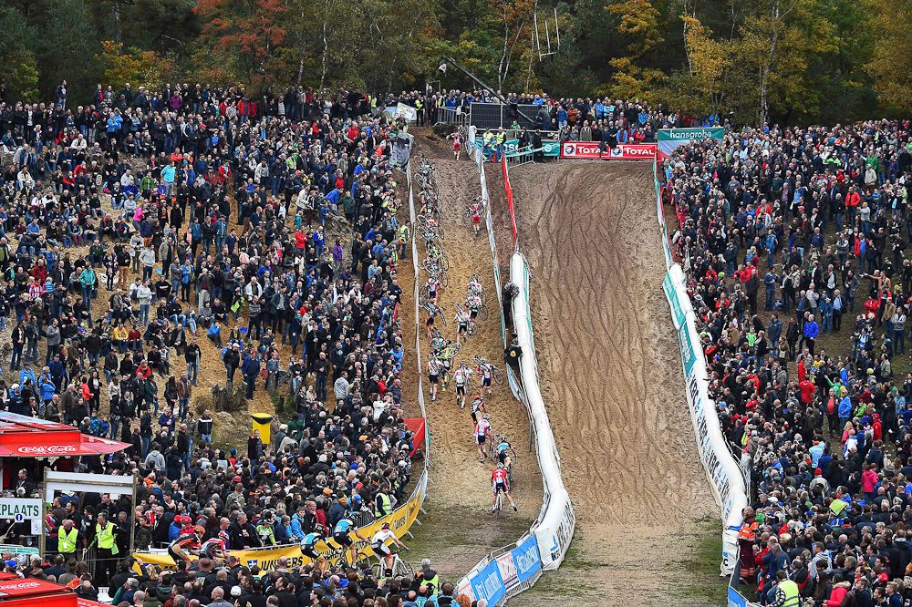 Riders make their way up the climb.