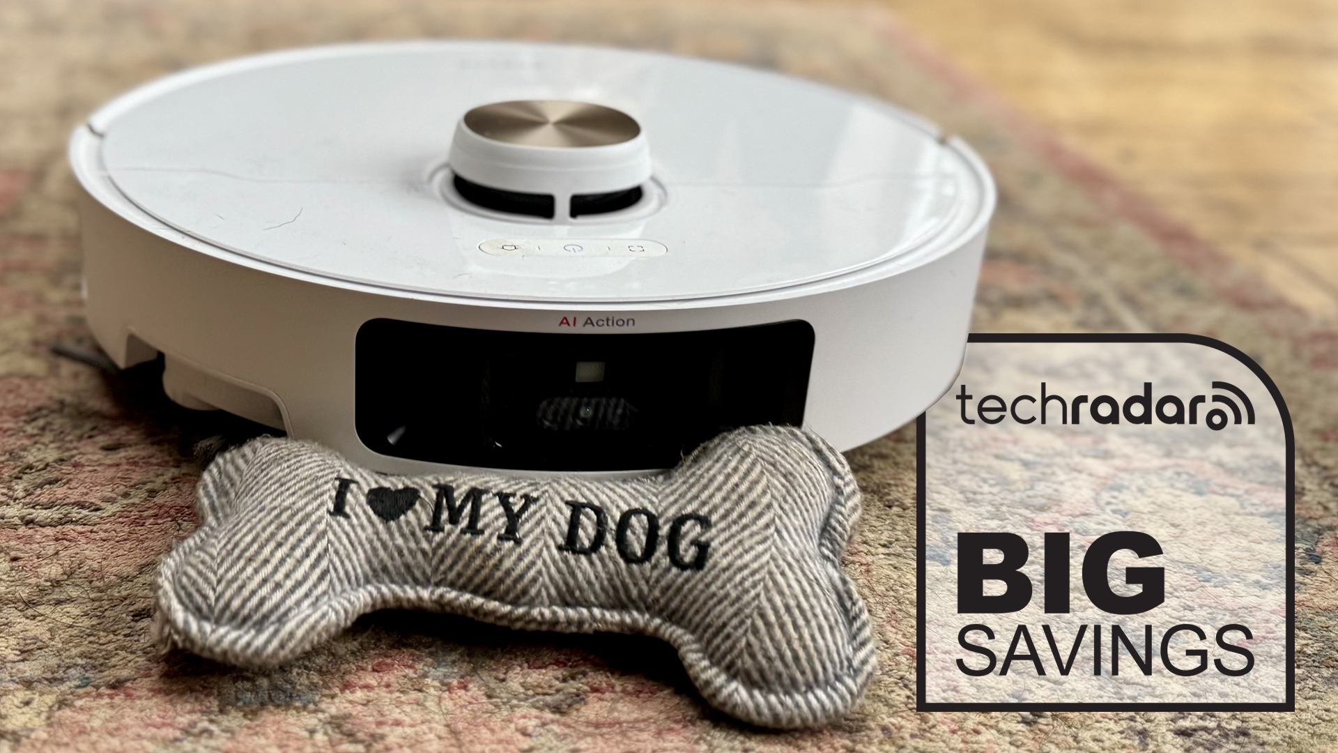 Dreame L40 Ultra robot vacuum with dog toy and Big Savings graphic