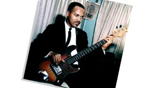 Bassist James Jamerson of the Motown backing band "Funk Brothers" rehearses in the studio in circa 1962 in Detroit, Michigan.