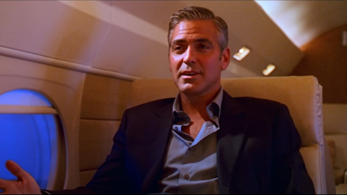 George Clooney sitting in a private jet in Ocean&#039;s Thirteen.