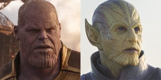 Josh Brolin as Thanos in Infinity War and Ben Mendelsohn as Talos in Captain Marvel