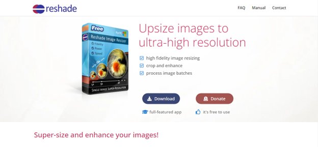 Website screenshot for Reshade Image Enlarger