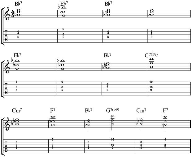 Jazz Guitar Corner: Using Two-Note Chords to Play the Blues, Part 4 ...