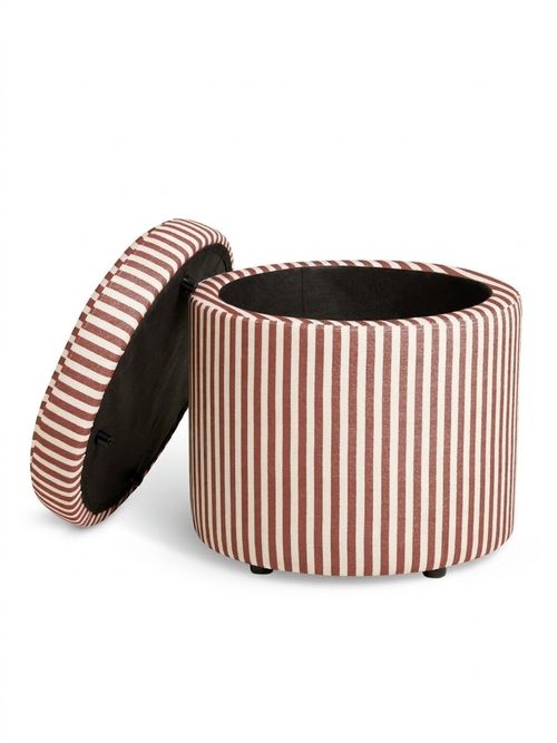 Leo Fabric Storage Ottoman in Plum Stripe