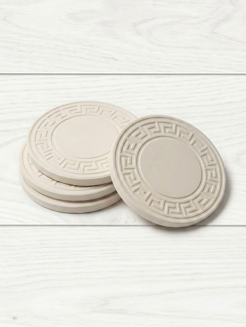 Greek Key Embossed Stone Coasters, 4-Pack
