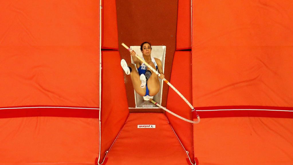 Ekaterini Stefanidi of Greece competes in the women's pole vault at the European Athletics Indoor Championships in Belgrade
