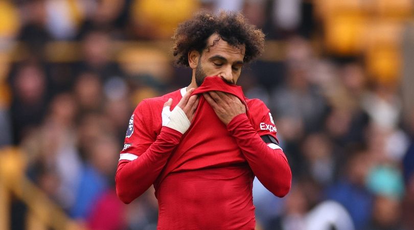 Mohamed Salah looks dejected during Liverpool&#039;s 3-1 win at Wolves in the Premier League in September 2023.