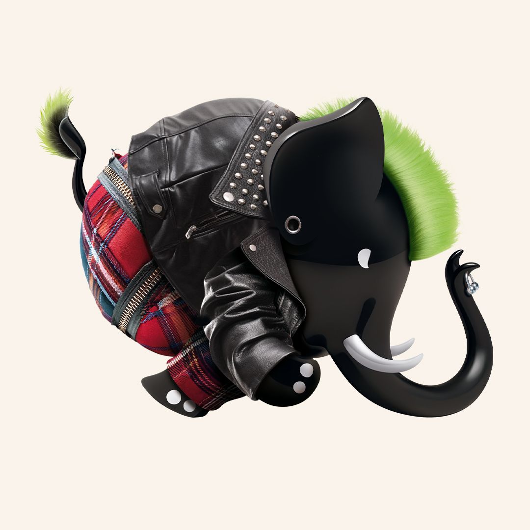 elephant balloon in a punk outfit