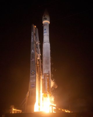 A United Launch Alliance Atlas 5 rocket blasts off with NASA’s twin Radiation Belt Storm Probes mission from Space Launch Complex-41 at Cape Canaveral Air Force Station in Florida on Aug. 30, 2012. Liftoff occurred at 4:05 a.m. EDT.
