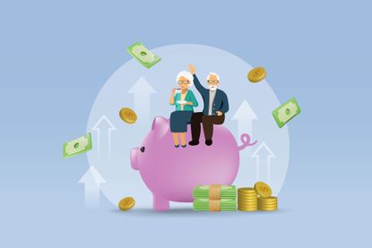 a couple sitting on a piggy bank 