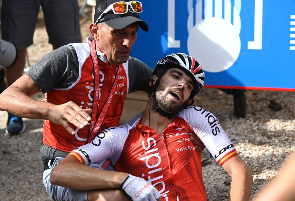 LA LAGUNA NEGRAVINUESA SPAIN SEPTEMBER 06 Stage winner Jess Herrada of Spain and Team Cofidis reacts after the 78th Tour of Spain 2023 Stage 11 a 1632km stage from Lerma to La Laguna Negra Vinuesa 1730m UCIWT on September 06 2023 in La Laguna NegraVinuesa Spain Photo by Tim de WaeleGetty Images
