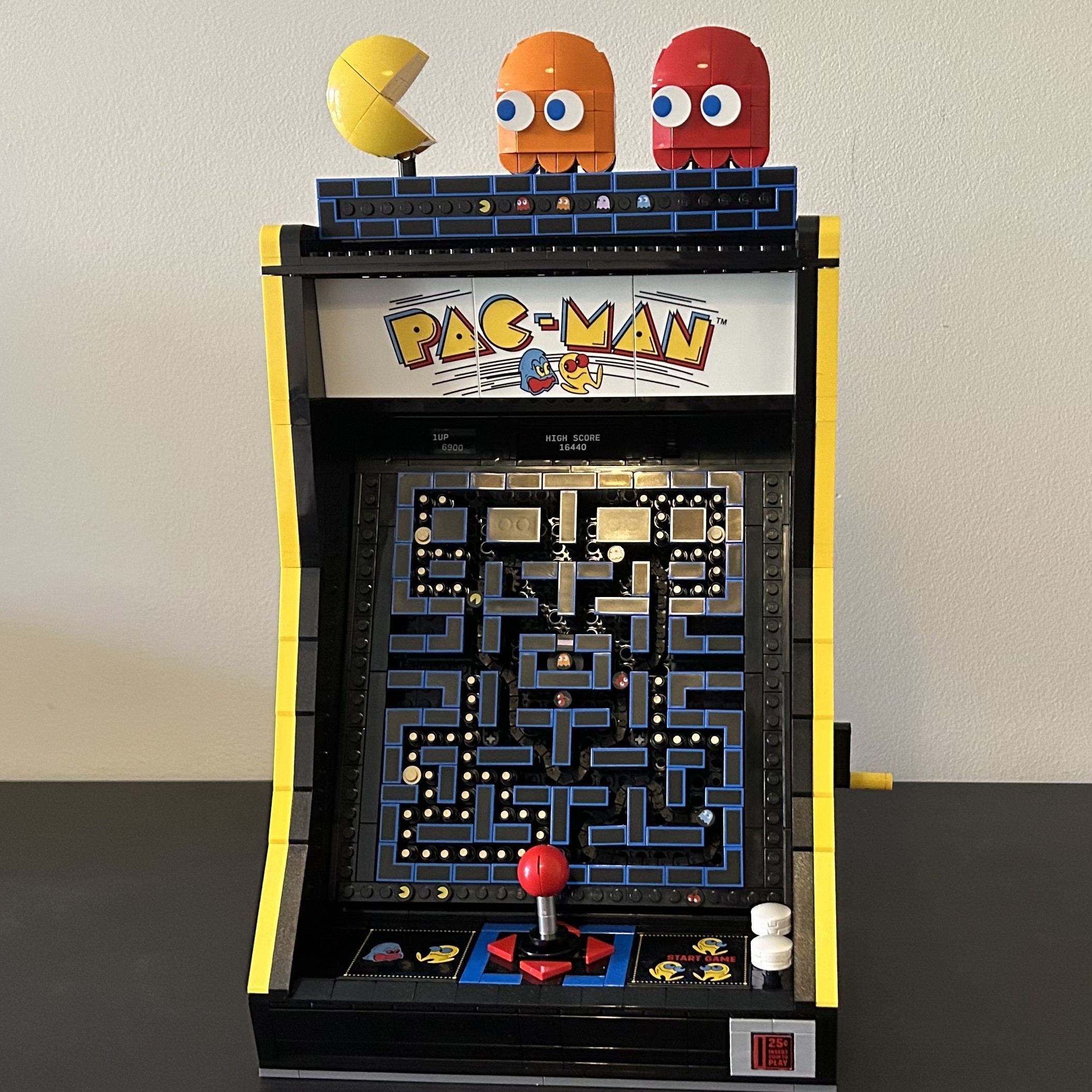 Lego Pac-Man Arcade on a black table