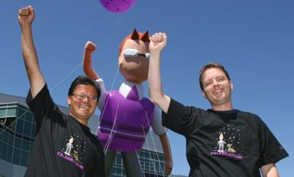 Yahoo! co-founders Jerry Yang (left) and David Filo (right) pictured in 2007: The search engine is suing Facebook for patent infringement.