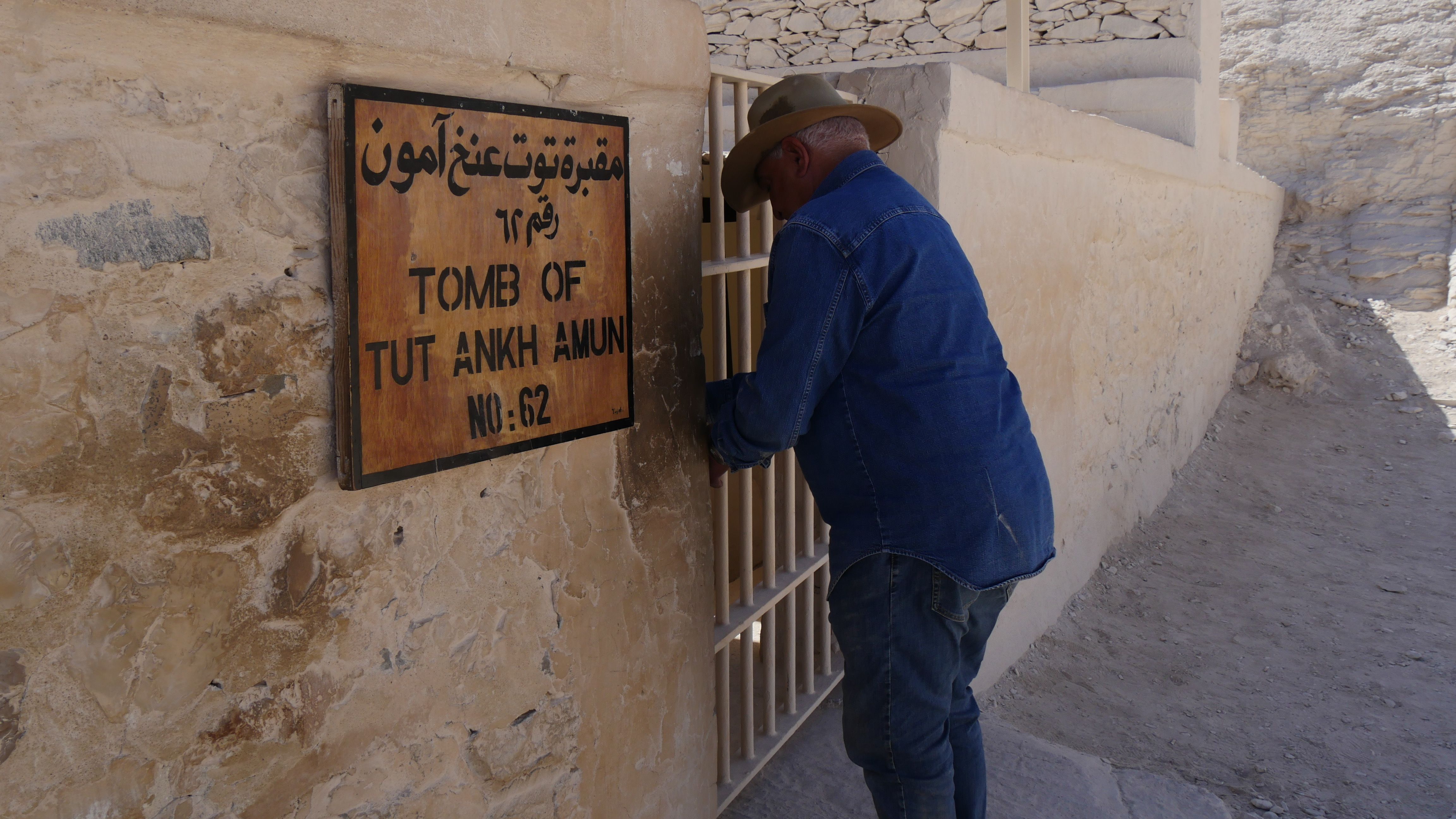 Zahi Hawass at the tomb of the boy king Tutankhamun in the Valley of the Kings.