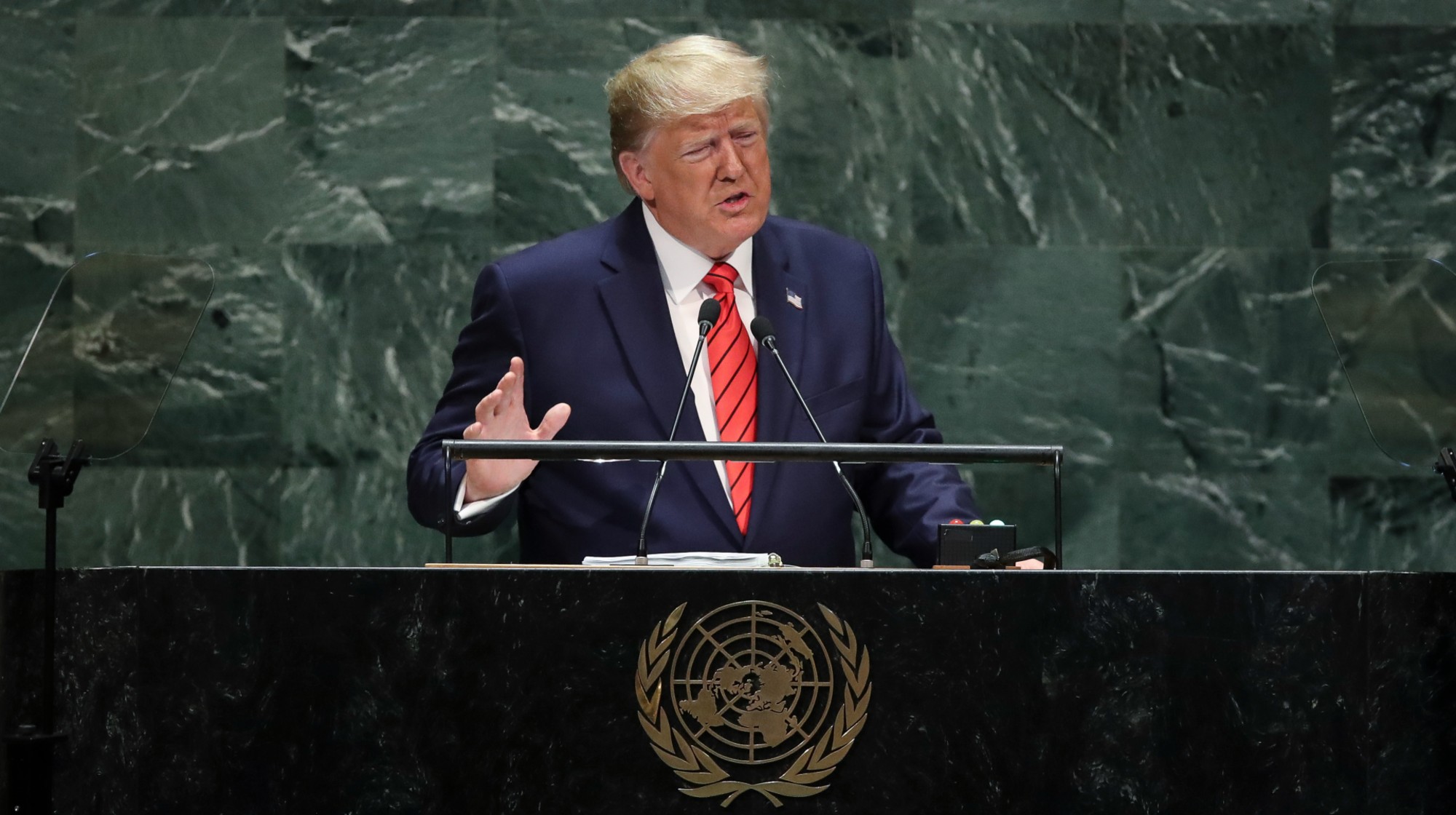 President Donald Trump addresses the United Nations General Assembly at UN headquarters on September 24, 2019 in New York City. World leaders from across the globe are gathered at the 74th session of the UN General Assembly, amid crises ranging from climate change to possible conflict between Iran and the United States. 