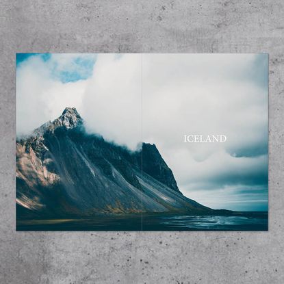 spread of book showing icelandic landscape