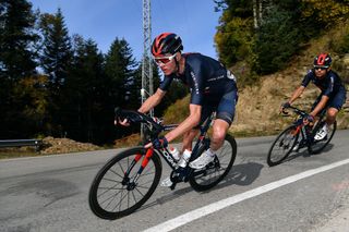 SABIANIGO SPAIN OCTOBER 24 Christopher Froome of The United Kingdom and Team INEOS Grenadiers Andrey Amador Bikkazakova of Costa Rica and Team INEOS Grenadiers during the 75th Tour of Spain 2020 Stage 5 a 1844km Huesca to Sabinigo 835m lavuelta LaVuelta20 La Vuelta on October 24 2020 in Sabinigo Spain Photo by Justin SetterfieldGetty Images