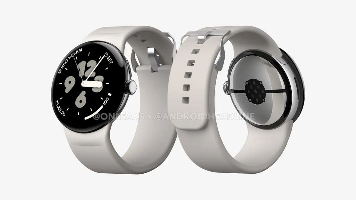 Leaked image of the Google Pixel Watch 3 XL front and back