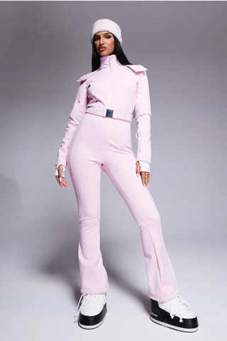 Asos 4505 Ski Belted Ski Suit With Slim Kick Leg and Faux Fur Hood in Pink