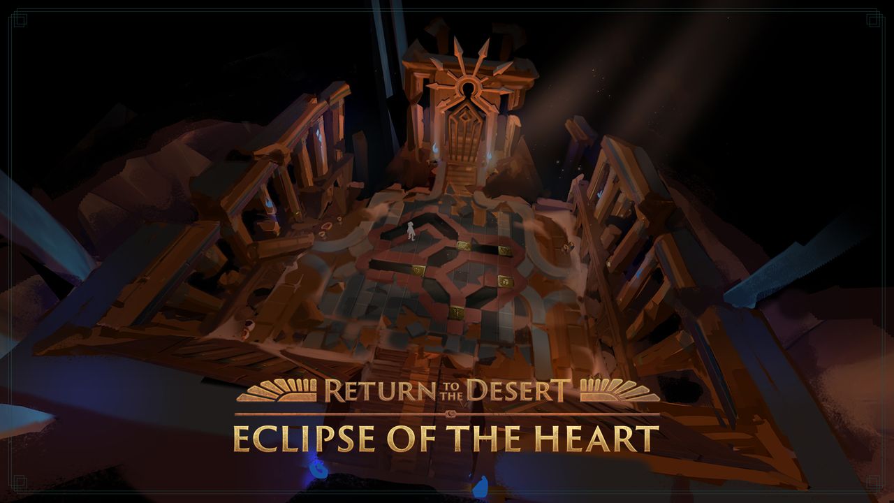 Promo image overview of destroyed desert temple for Runescape's Return to the Desert: Eclipse of the Heart
