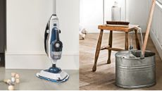 Steam cleaner vs mop in a steel bucket