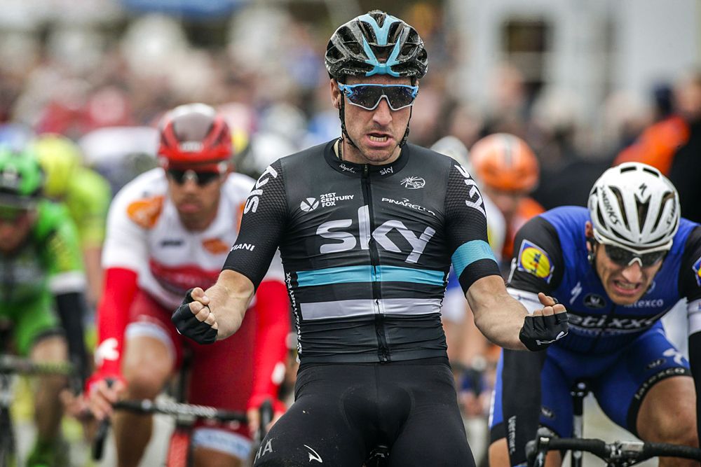 Elia Viviani (Team Sky) wins the stage 2 sprint at Three Days of De Panne