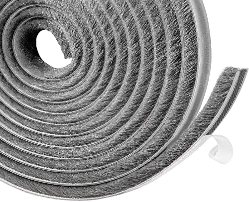 Afaxinrie Door Draft Excluder, Window Draught Excluder Tape, 10 Meters(l) X 9 Mm(w) X 9mm(t) Self-Adhesive Brush Seal Strip Air Stopper for Doors, Window- Grey