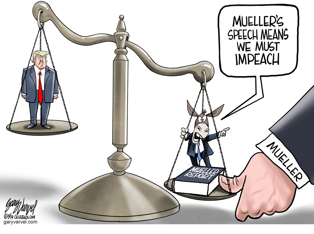 Political Cartoon U.S. Trump Democrats Mueller Tipping the Scale