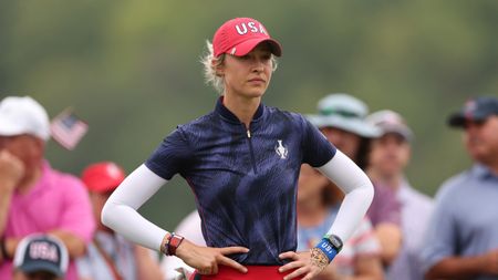 Nelly Korda stands with her hands on her hips at the 2024 Solheim Cup