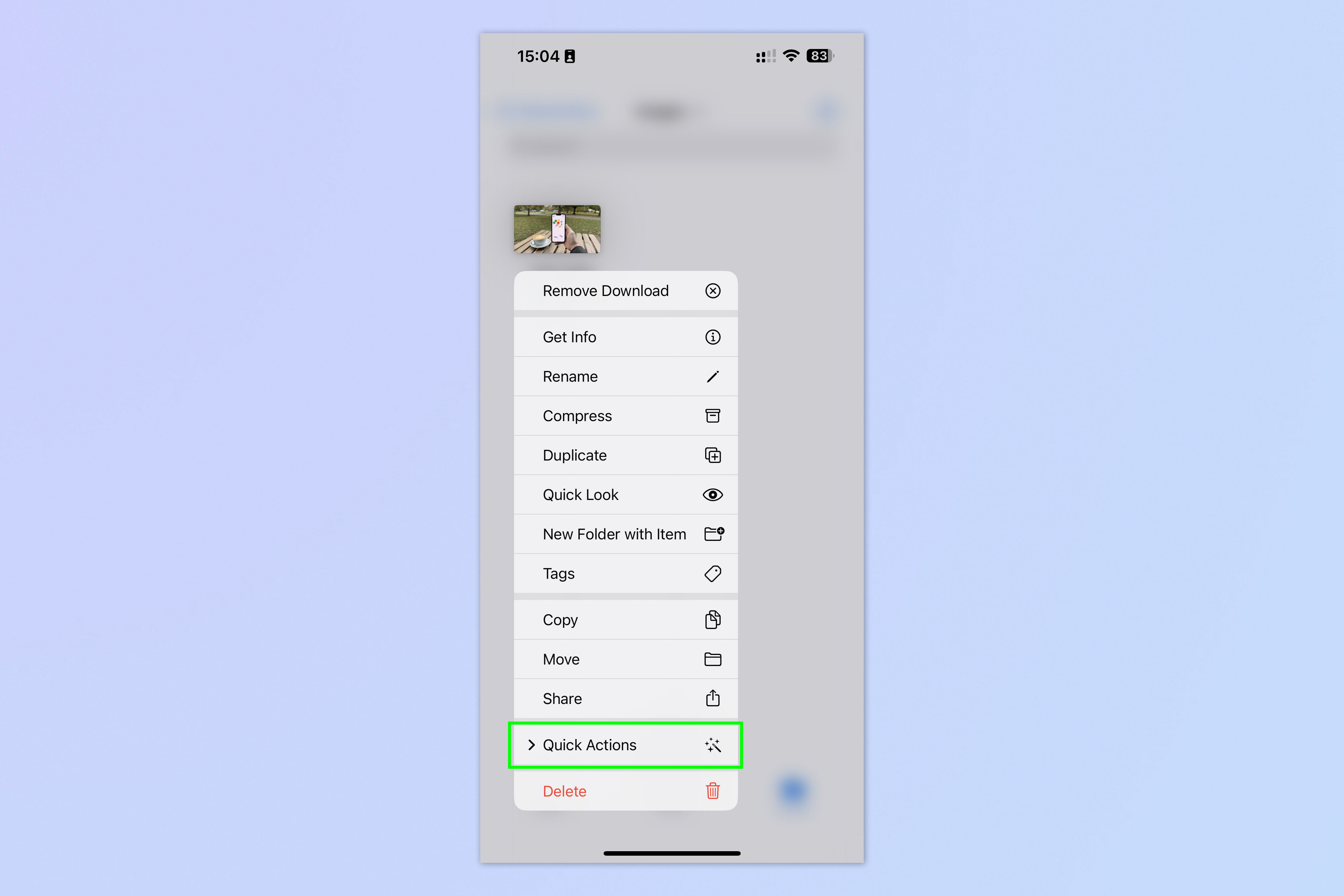 Снимок экрана, показывающий, как удалить фон фотографии на iPhone с помощью файлов iOS.