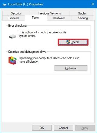 Windows 10 disk error checking option