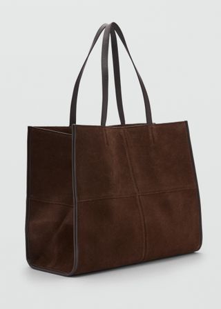 Leather Shopper Bag With Stitching - Women | Mango United Kingdom